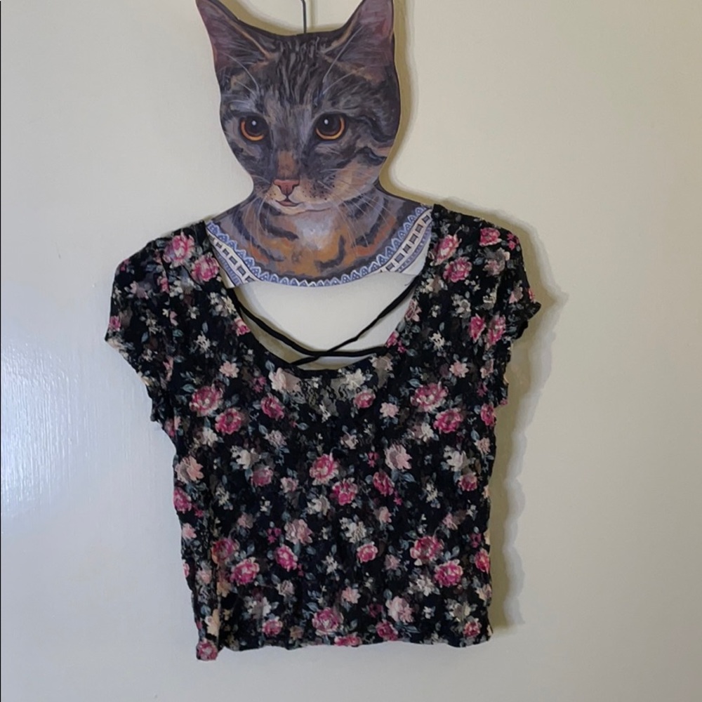 Floral Lace Black Crop Top